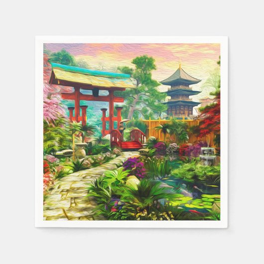 Pagoda Sakura und Wasserfall Serviette (Vorderseite)
