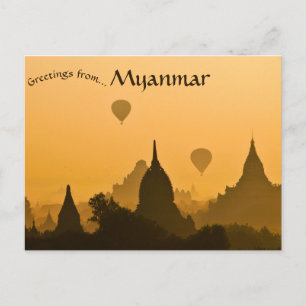 Pagodas und Balloons Sonnenuntergang in Old Bagan Postkarte