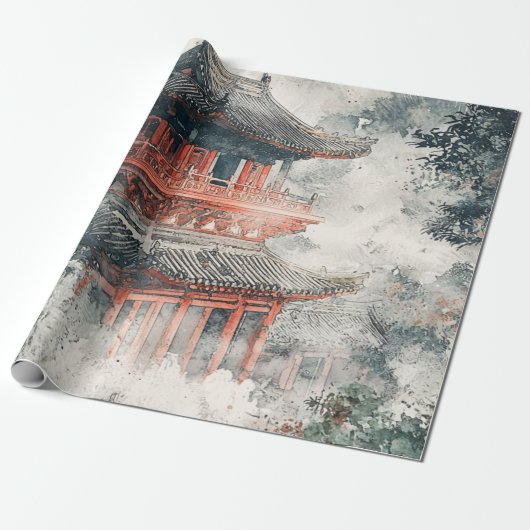 Pagode auf Crimson Mountain mit Tuschewaschung (1) Geschenkpapier (Ungerollt)