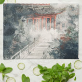 Pagode auf Crimson Mountain mit Tuschewaschung (1) Geschirrtuch (Gefaltet)