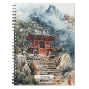 Pagode auf dem Crimson Mountain Tuschwaschung (2) Notizblock