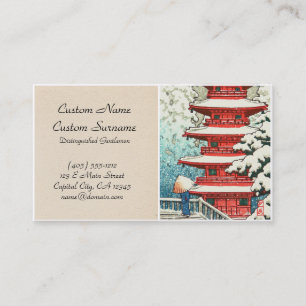 Pagode in der Schnee Kawase Hasui Schienbein hanga Visitenkarte