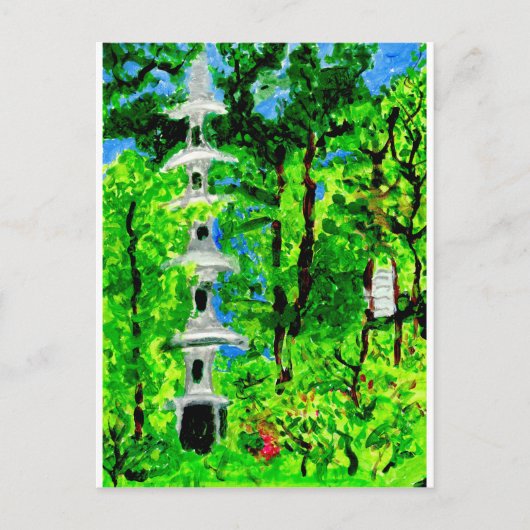 Pagode in der üppigen Frühlingslandschaft Postkart Postkarte (Vorderseite)
