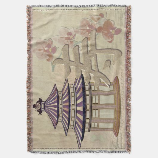 Pagode Rose Mixed Media Oriental Decke (Vorderseite Vertikal)