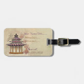 Pagode Rose Mixed Media Oriental Gepäckanhänger (Vorderseite horizontal)
