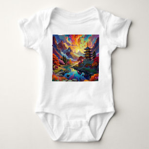 Pagode und farbenfrohe Landschaft Baby Strampler