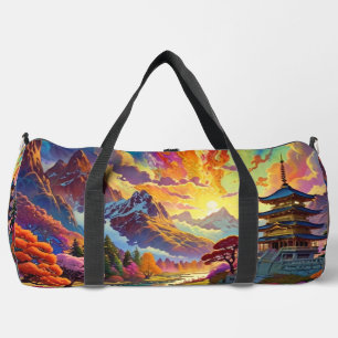 Pagode und farbenfrohe Landschaft Duffle Bag