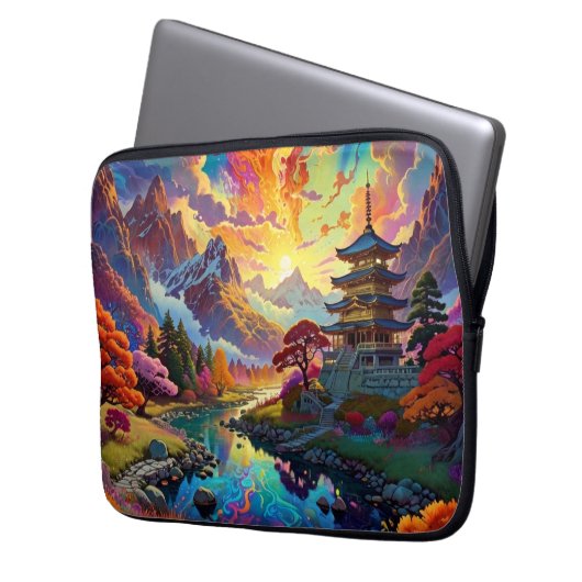 Pagode und farbenfrohe Landschaft Elektronik-Beute Laptopschutzhülle (Vorderseite Links)