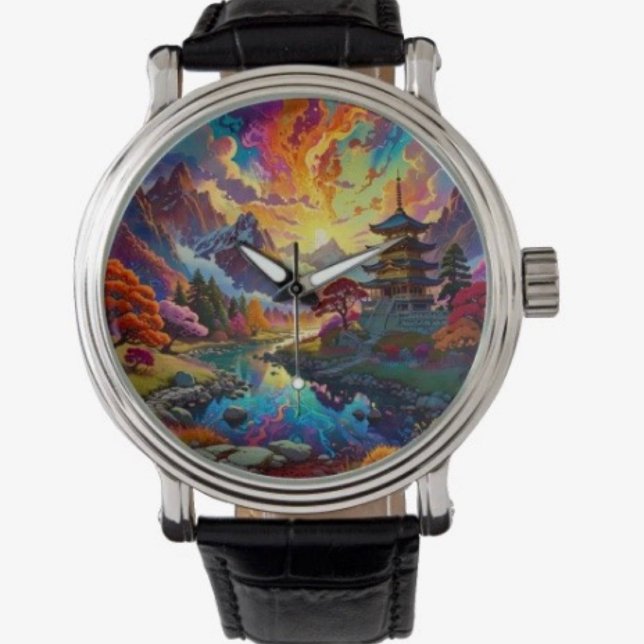 Pagode und farbenfrohe Landschaft eWatch Armbanduhr (Von Creator hochgeladen)