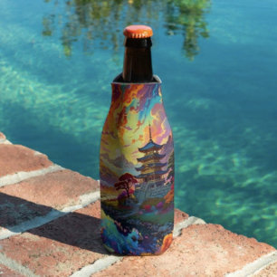 Pagode und farbenfrohe Landschaft Flaschenkühler