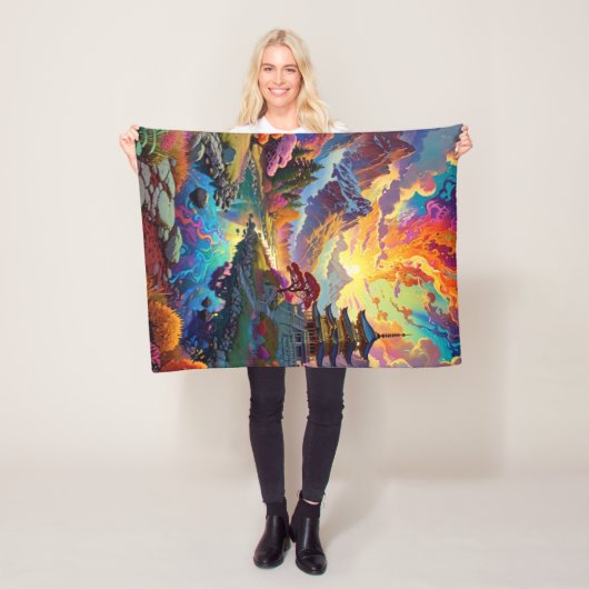 Pagode und farbenfrohe Landschaft Fleecedecke (Beispiel)