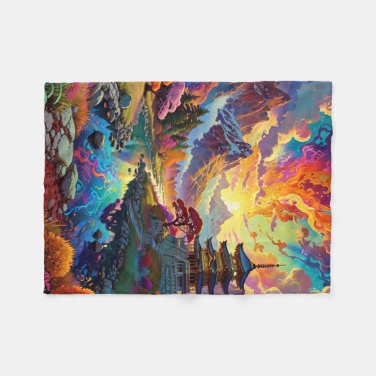 Pagode und farbenfrohe Landschaft Fleecedecke (Vorderseite (Horizontal))