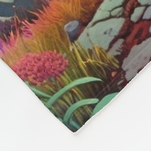 Pagode und farbenfrohe Landschaft Fleecedecke (Ecke)