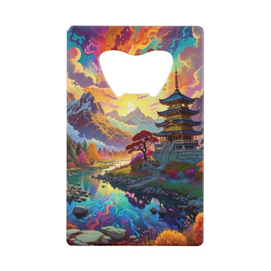 Pagode und farbenfrohe Landschaft Geldbeutel Flaschenöffner (Vorderseite)