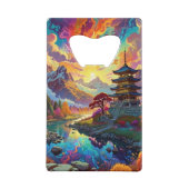 Pagode und farbenfrohe Landschaft Geldbeutel Flaschenöffner (Rückseite)