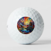 Pagode und farbenfrohe Landschaft Golfball (Vorderseite)