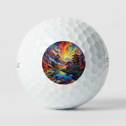 Pagode und farbenfrohe Landschaft Golfball (Vorderseite)