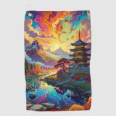 Pagode und farbenfrohe Landschaft Golfhandtuch (Vorderseite)