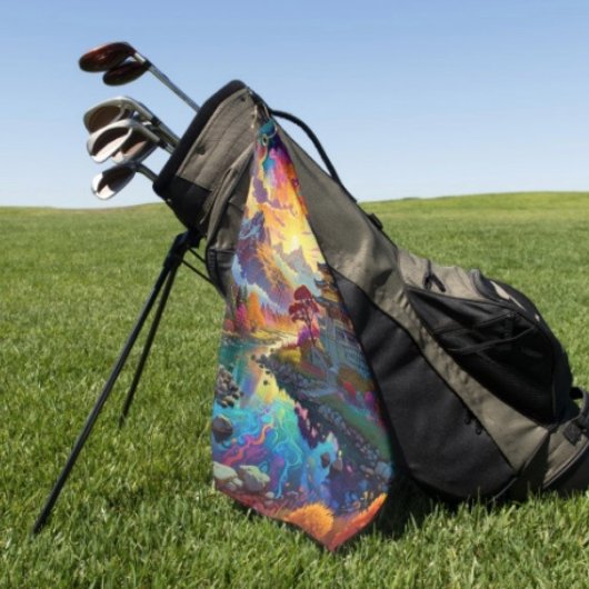 Pagode und farbenfrohe Landschaft Golfhandtuch