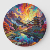 Pagode und farbenfrohe Landschaft Große Wanduhr (Vorderseite)