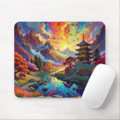 Pagode und farbenfrohe Landschaft Mousepad (Mit Mouse)