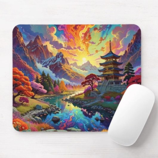 Pagode und farbenfrohe Landschaft Mousepad
