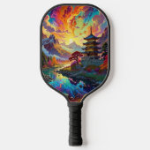 Pagode und farbenfrohe Landschaft Pickleball Schläger (Vorderseite)