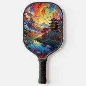 Pagode und farbenfrohe Landschaft Pickleball Schläger (Rückseite)