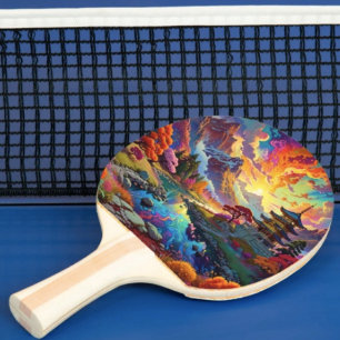 Pagode und farbenfrohe Landschaft Ping-Pong-Schläg Tischtennis Schläger