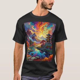 Pagode und farbenfrohe Landschaft T-Shirt