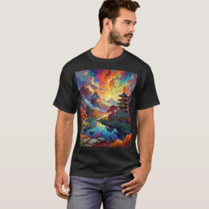 Pagode und farbenfrohe Landschaft  T-Shirt