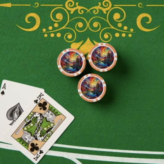 Pagode und farbenfrohe LandschaftPoker Chip