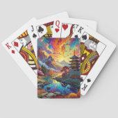 Pagode und farbenfrohe Landschaftskarten Spielkarten (Rückseite)