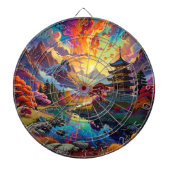 Pagode und farbige Landschaft Dartboard Dartscheibe (vorne)