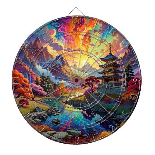 Pagode und farbige Landschaft Dartboard Dartscheibe (vorne)