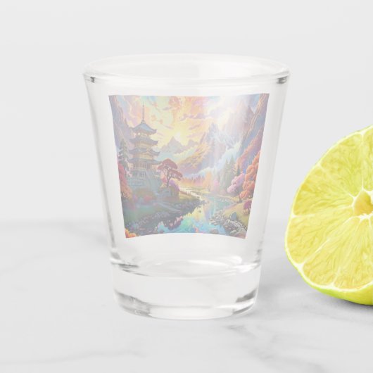 Pagode und farbiges Landschaftsschutzglas Schnapsglas (Rückseite)