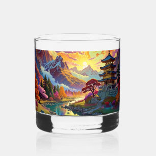 Pagode und farbiges Landschaftswhiskey-Glas Whiskyglas