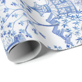 Pagoden-Wald im Blau auf Weiß Geschenkpapier (Rolleneckpunkt)