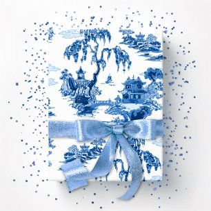 Pagodengarten in blauem Porzellan Geschenkpapier
