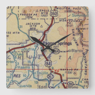 Pagosa Springs CO Vintage Map Quadratische Wanduhr