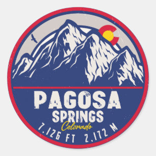 Pagosa Springs Colorado Retro Sunset Mountain Runder Aufkleber