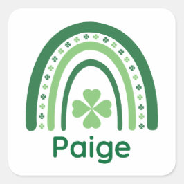 Paige Name Clover Boho Rainbow Quadratischer Aufkleber