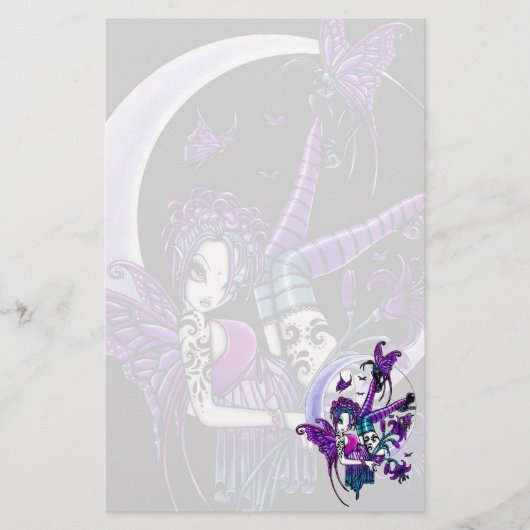 "Paige" Regenbogen-Schmetterlings-Mond-feenhafte Briefpapier (Vorderseite)