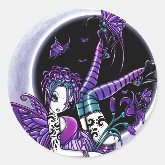 "Paige" Regenbogen-Schmetterlingsmoon-Luftkleber Runder Aufkleber (Vorderseite)