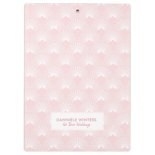 Pail-Pink & White Art-Deko Muster Klemmbrett (Rückseite)