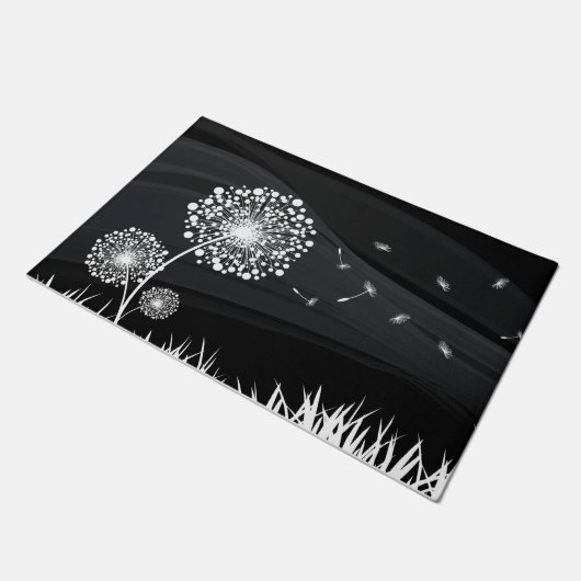 Paillasson Pissenlit Schwarzweiß Fußmatte (Schrägansicht)