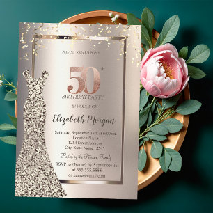 Pailletten Kleid Konfetti Elfenbein 50. Geburtstag Einladung