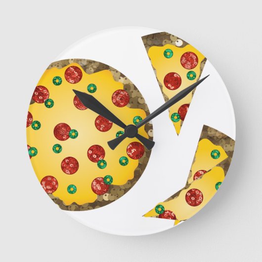 Pailletten Pizza Runde Wanduhr (Vorderseite)
