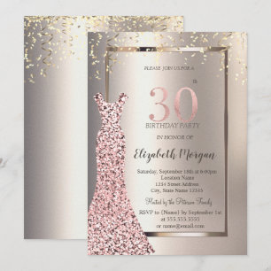 Pailletten Rose Gold Kleid Elfenbein 30. Geburtsta Einladung