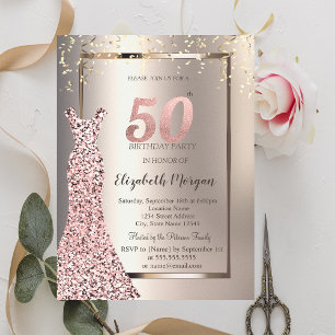 Pailletten Rose Gold Kleid Elfenbein 50. Geburtsta Einladung